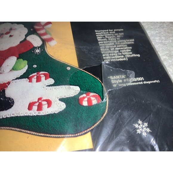 "SANTA" Felted Christmas Stocking Kit 18" Long Stamped Applique and Embroidery - Picture 3 of 6
